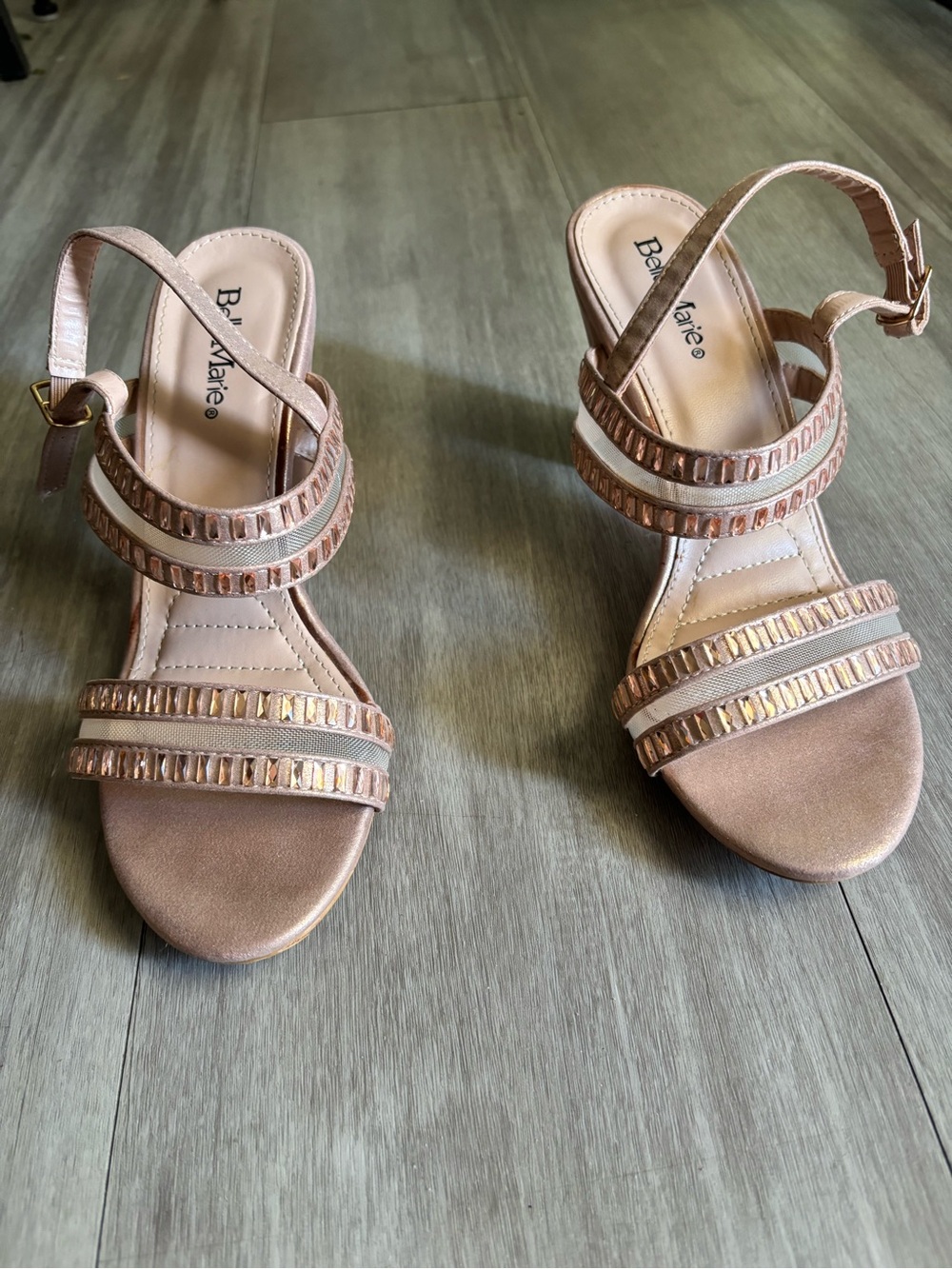 Bella Marie Metallic Rose Gold Strappy Beaded Sandals